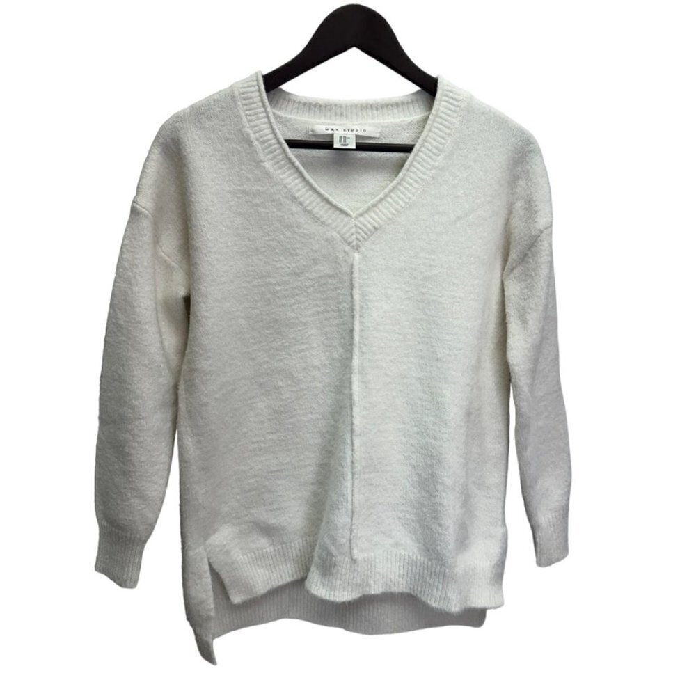 Max Studio Off White V-Neck Boxy Fit Pullover Sweater Size XS/S